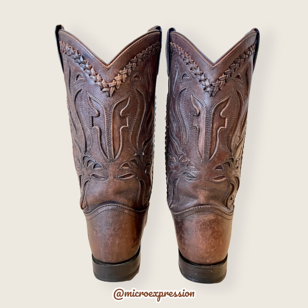 $429 Frye Wyatt Overlay Brown Leather Embroidered Pattern Tall Cute Cowboy Boot - Picture 6 of 12